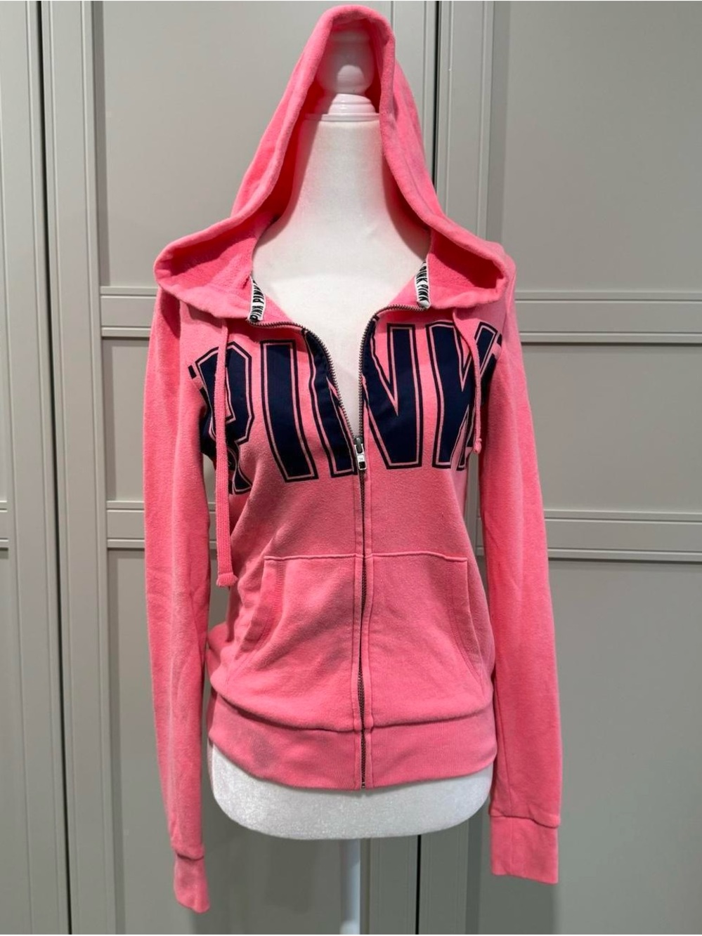 PINK Victoria's Secret Terry Robe Jacket in Hot Pink with Black Trim